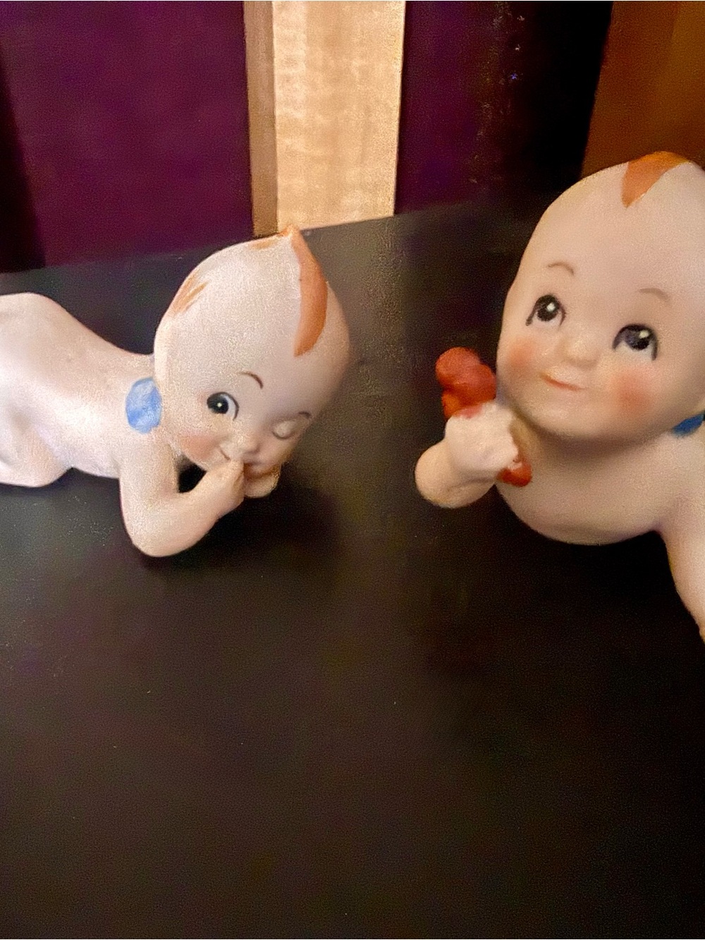 Vintage Lefton Japan Bisque Porcelain Kewpie Doll Figurines - Set of 2
